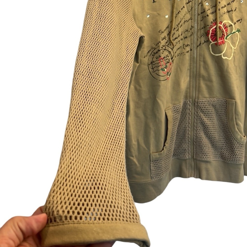 Quaker Factory Zip Drawstring Hooded Jacket with Mesh Sleeves & Pockets Size M - Picture 4 of 6